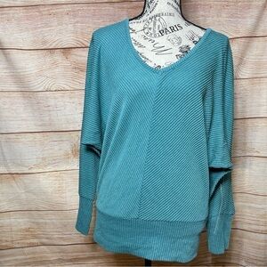 Just Be Teal V-neck Ribbed Dolman Sleeve Top‎